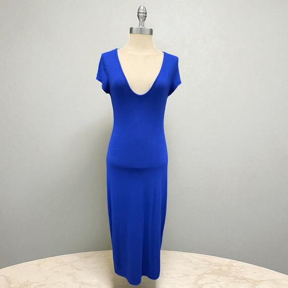 See You Monday Women's Royal Blue V-Neck Bodycon Midi Dress D7657 Large - Picture 1 of 13